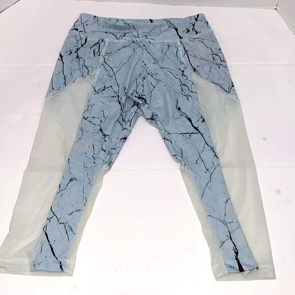 Varley Blue White Marble Print Leggings With Mesh Side Cutouts Cropped Size S - Picture 1 of 8